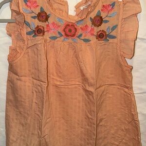 Blu Pepper Peach Floral Embroidered Blouse
